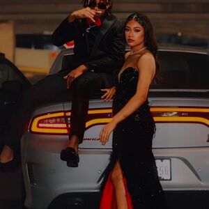 black and red prom dress